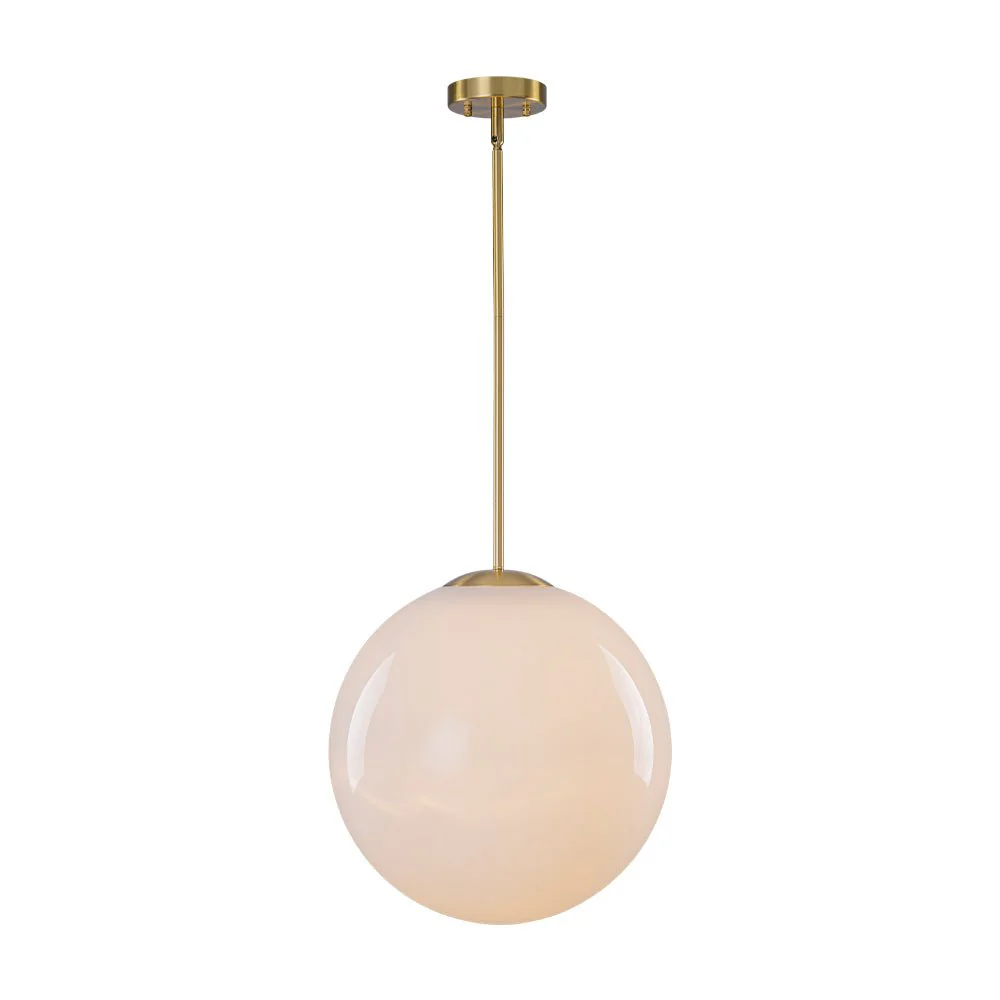 Mid-Century Brass 1-light Shine Opal Glass Globe Pendant - Image 5