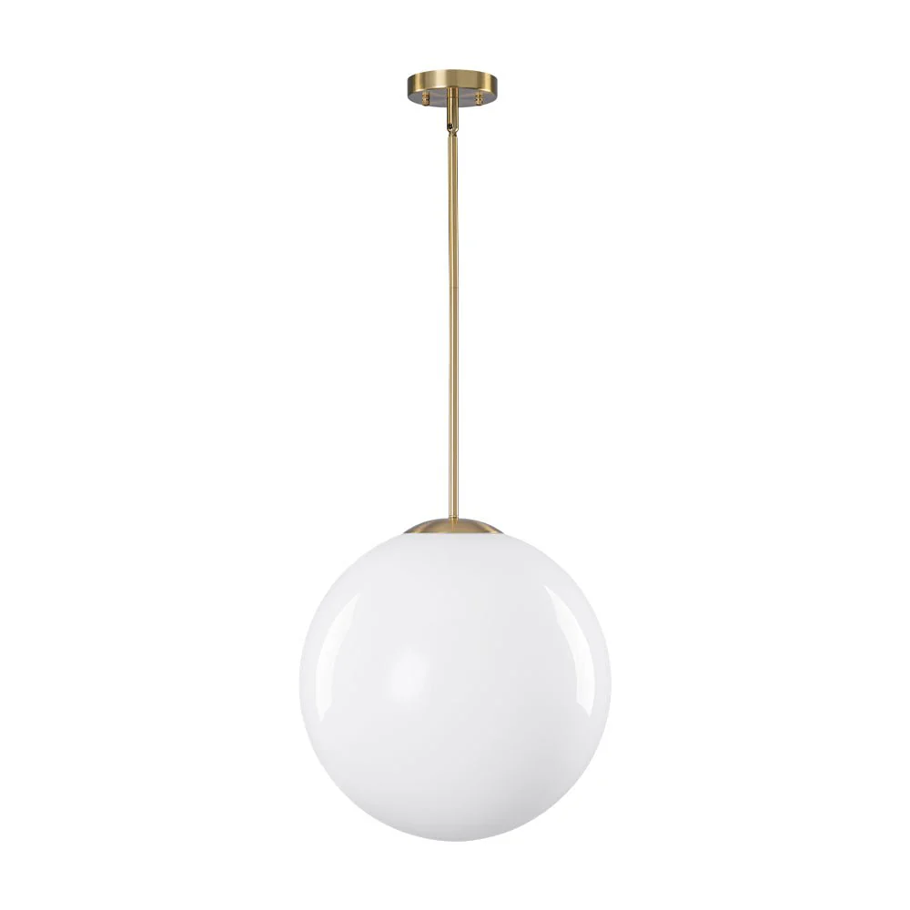 Mid-Century Brass 1-light Shine Opal Glass Globe Pendant - Image 6