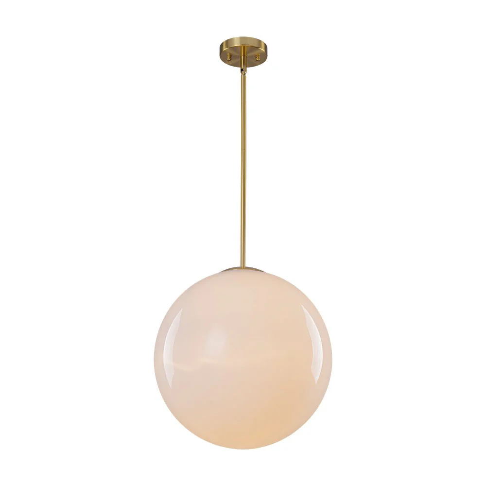 Mid-Century Brass 1-light Shine Opal Glass Globe Pendant - Image 7