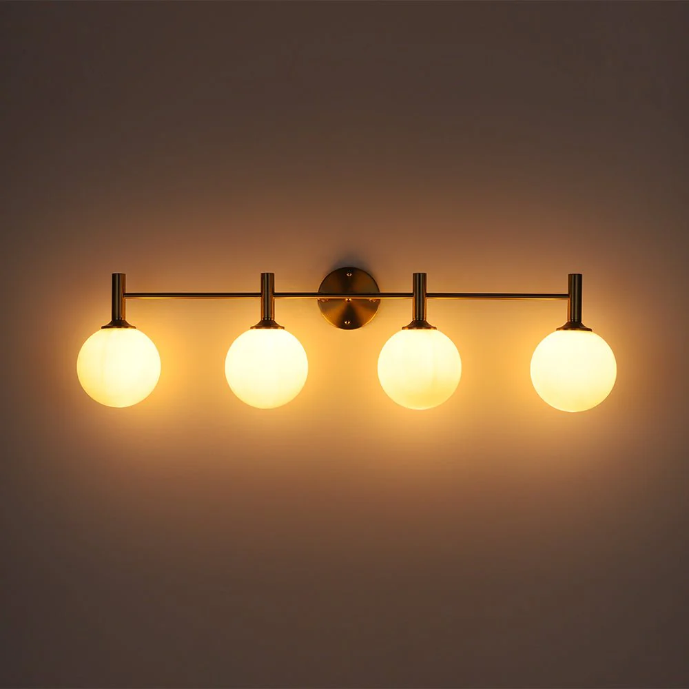 Mid-Century Brass 4-Light Glass Globe Vanity Sconce - Image 19