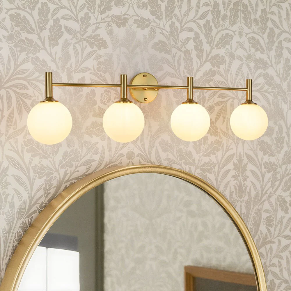 Mid-Century Brass 4-Light Glass Globe Vanity Sconce - Image 2