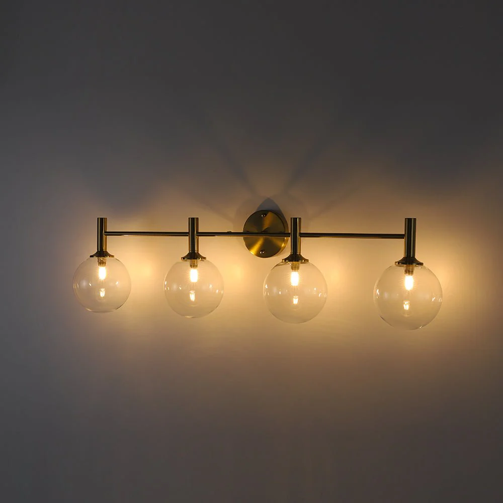 Mid-Century Brass 4-Light Glass Globe Vanity Sconce - Image 22
