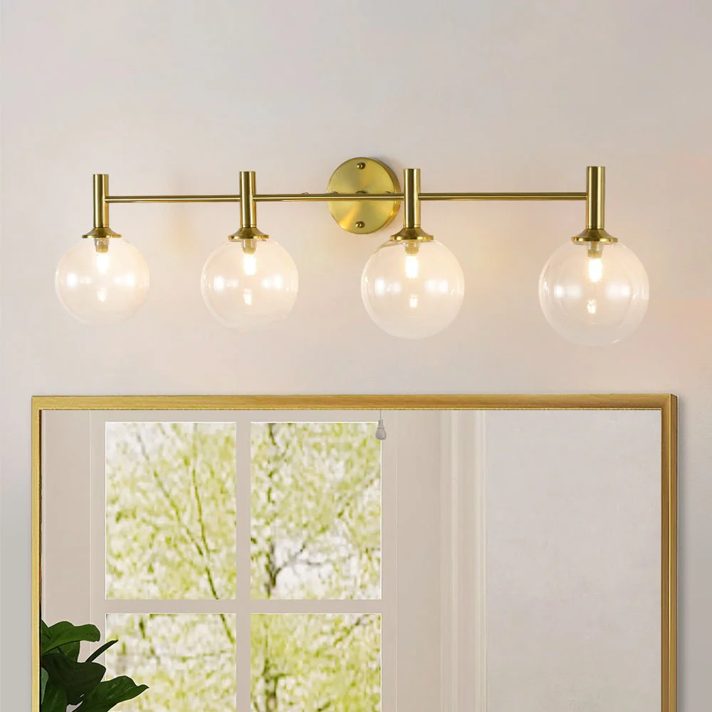 Mid-Century Brass 4-Light Glass Globe Vanity Sconce - Image 4