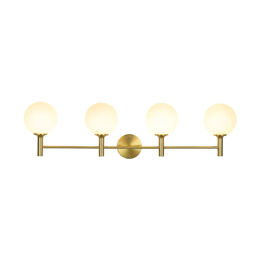 Mid-Century Brass 4-Light Glass Globe Vanity Sconce - Image 5