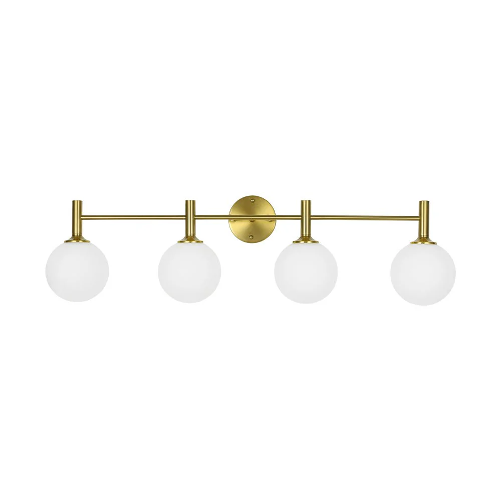 Mid-Century Brass 4-Light Glass Globe Vanity Sconce - Image 7