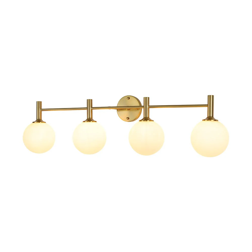 Mid-Century Brass 4-Light Glass Globe Vanity Sconce - Image 8