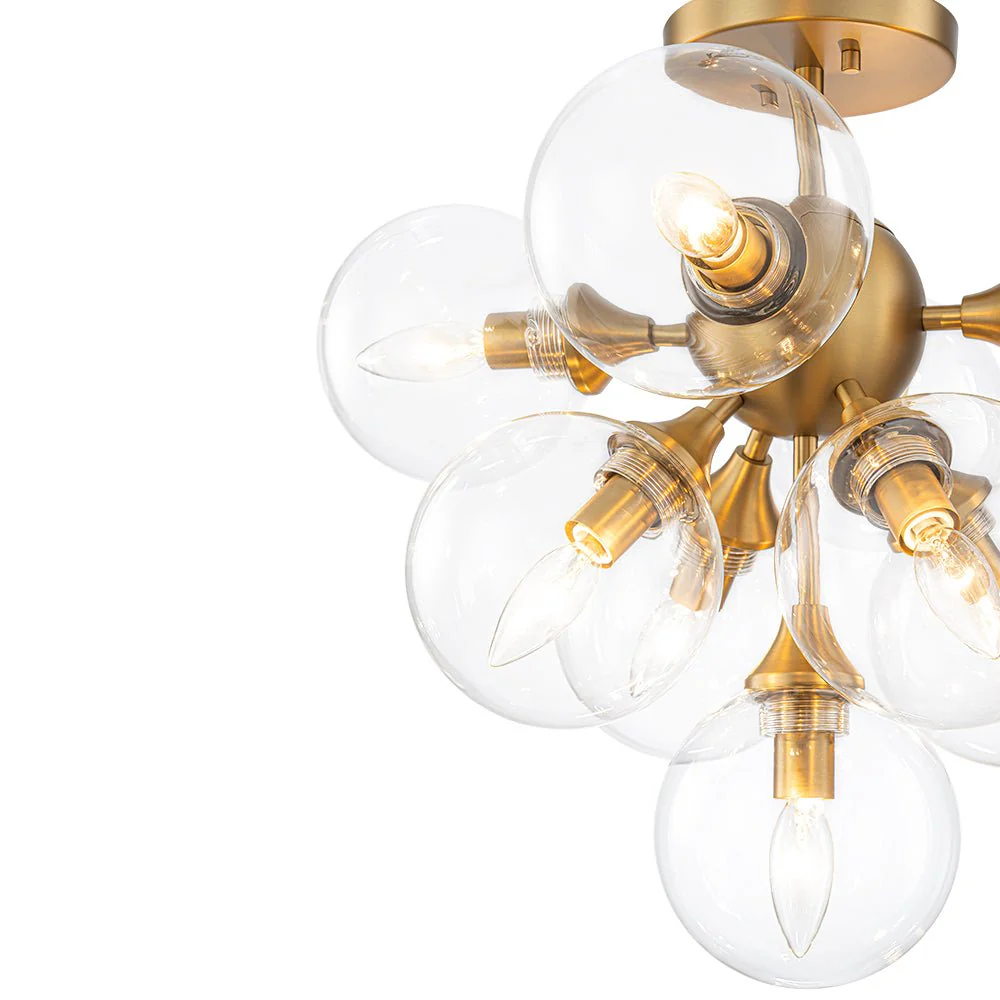 Mid-Century Brass Glass Bubble Tiered Semi Flush Chandelier - Image 10