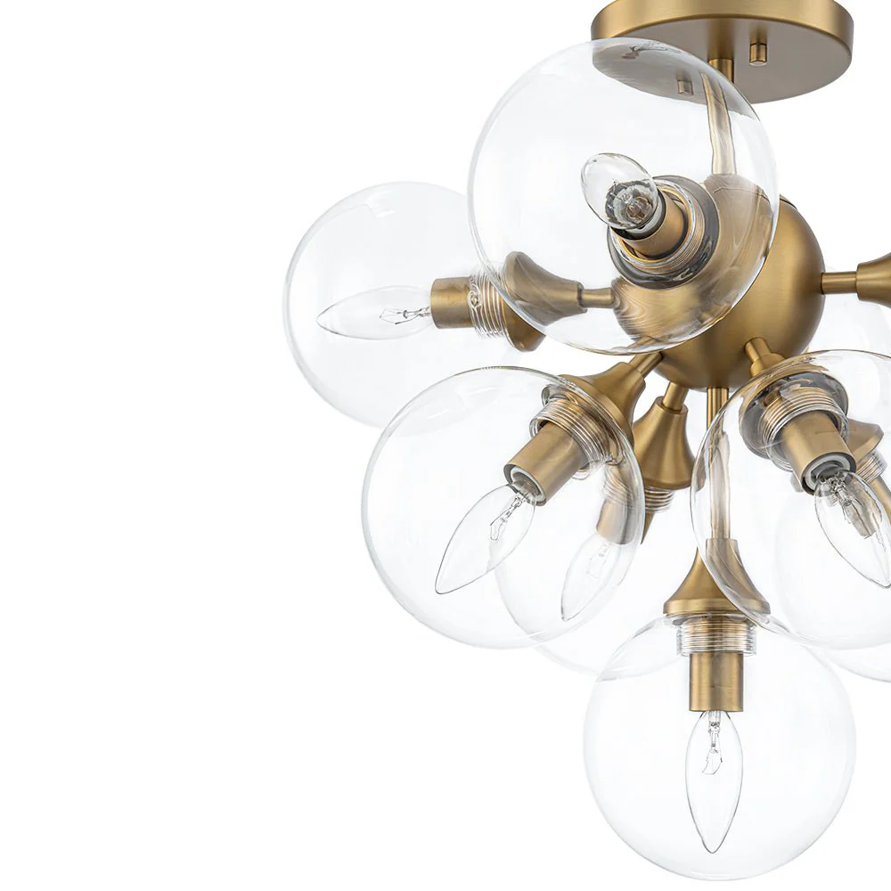 Mid-Century Brass Glass Bubble Tiered Semi Flush Chandelier - Image 11