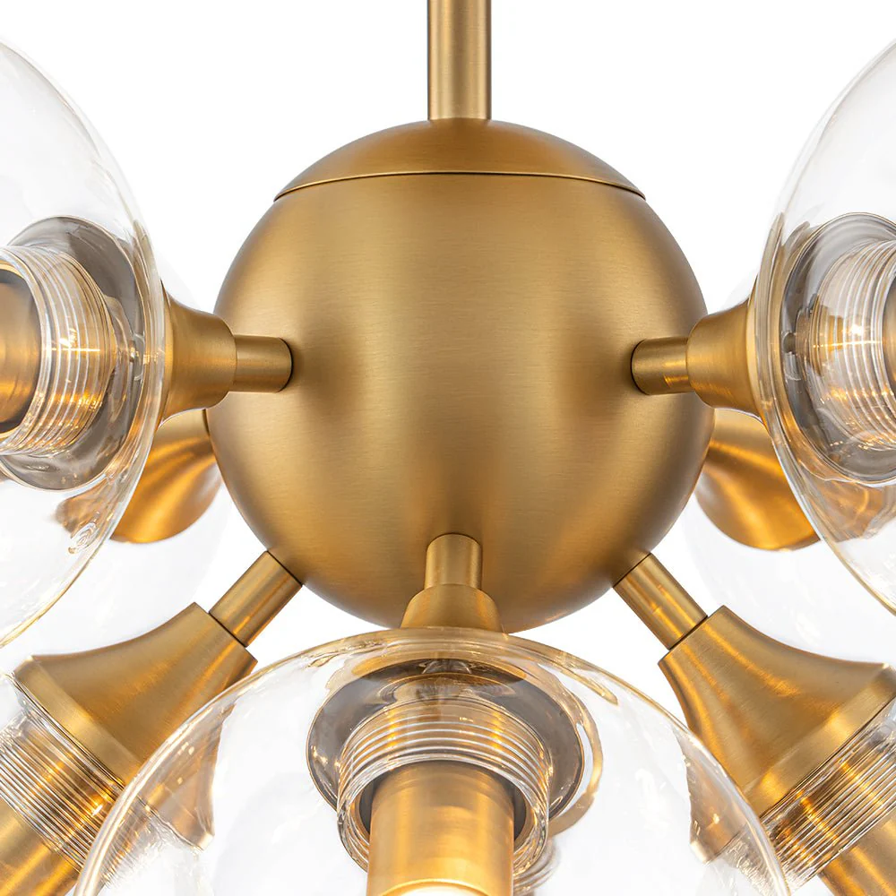 Mid-Century Brass Glass Bubble Tiered Semi Flush Chandelier - Image 12