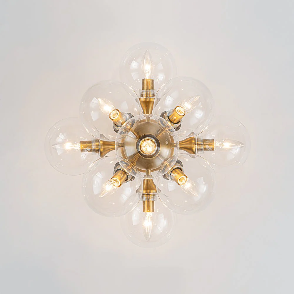 Mid-Century Brass Glass Bubble Tiered Semi Flush Chandelier - Image 14