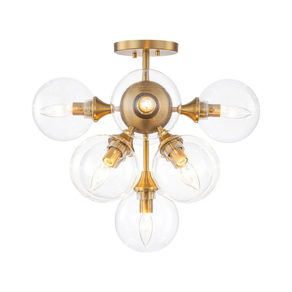 Mid-Century Brass Glass Bubble Tiered Semi Flush Chandelier - Image 15