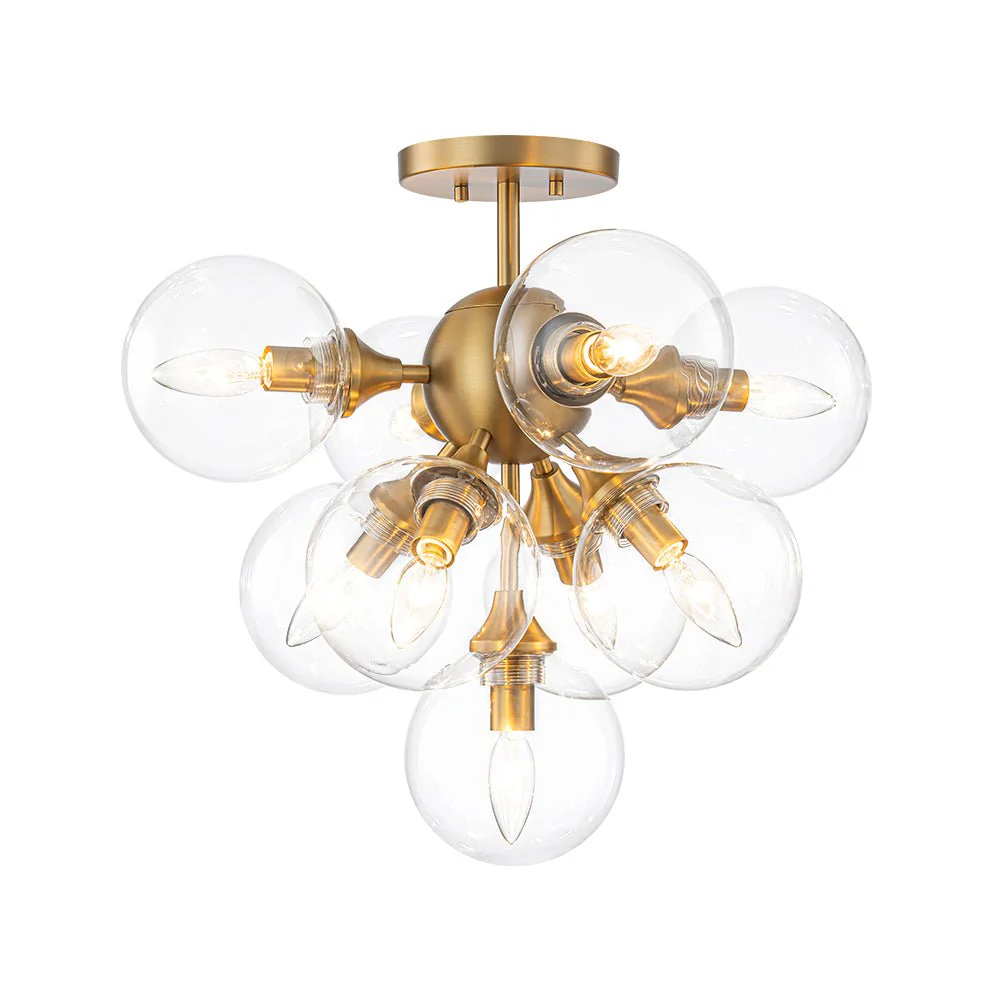 Mid-Century Brass Glass Bubble Tiered Semi Flush Chandelier - Image 8