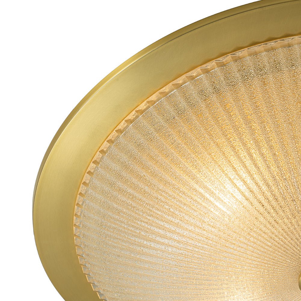 Mid-Century Brass Ribbed Textured Scalloped Glass Flush Mount - Image 10