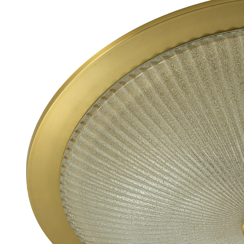 Mid-Century Brass Ribbed Textured Scalloped Glass Flush Mount - Image 11