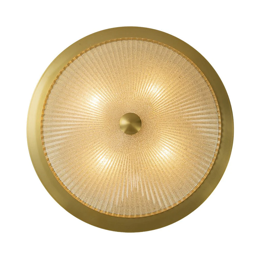 Mid-Century Brass Ribbed Textured Scalloped Glass Flush Mount - Image 12