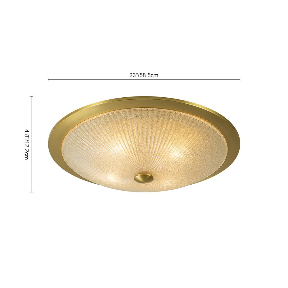 Mid-Century Brass Ribbed Textured Scalloped Glass Flush Mount - Image 15