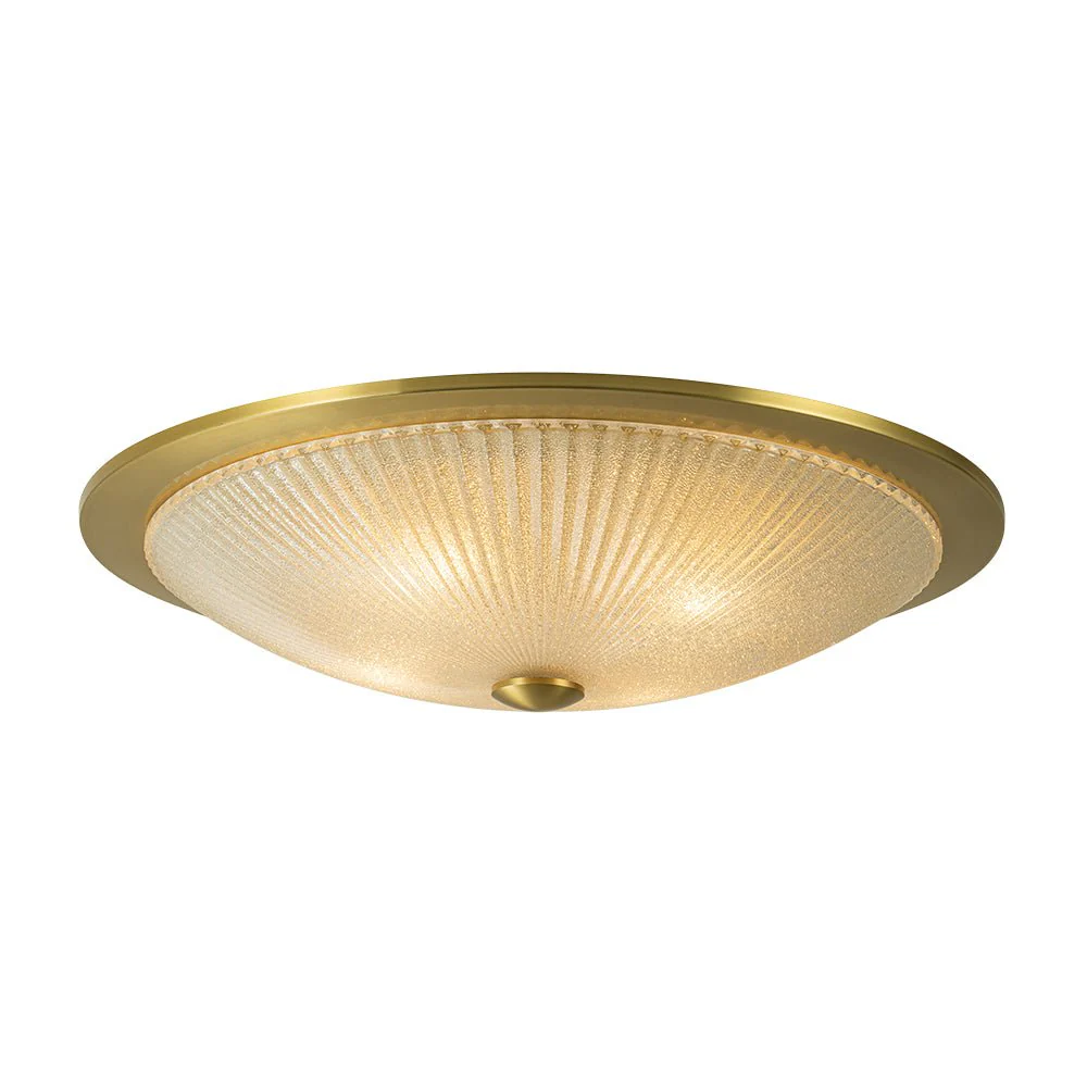 Mid-Century Brass Ribbed Textured Scalloped Glass Flush Mount - Image 3