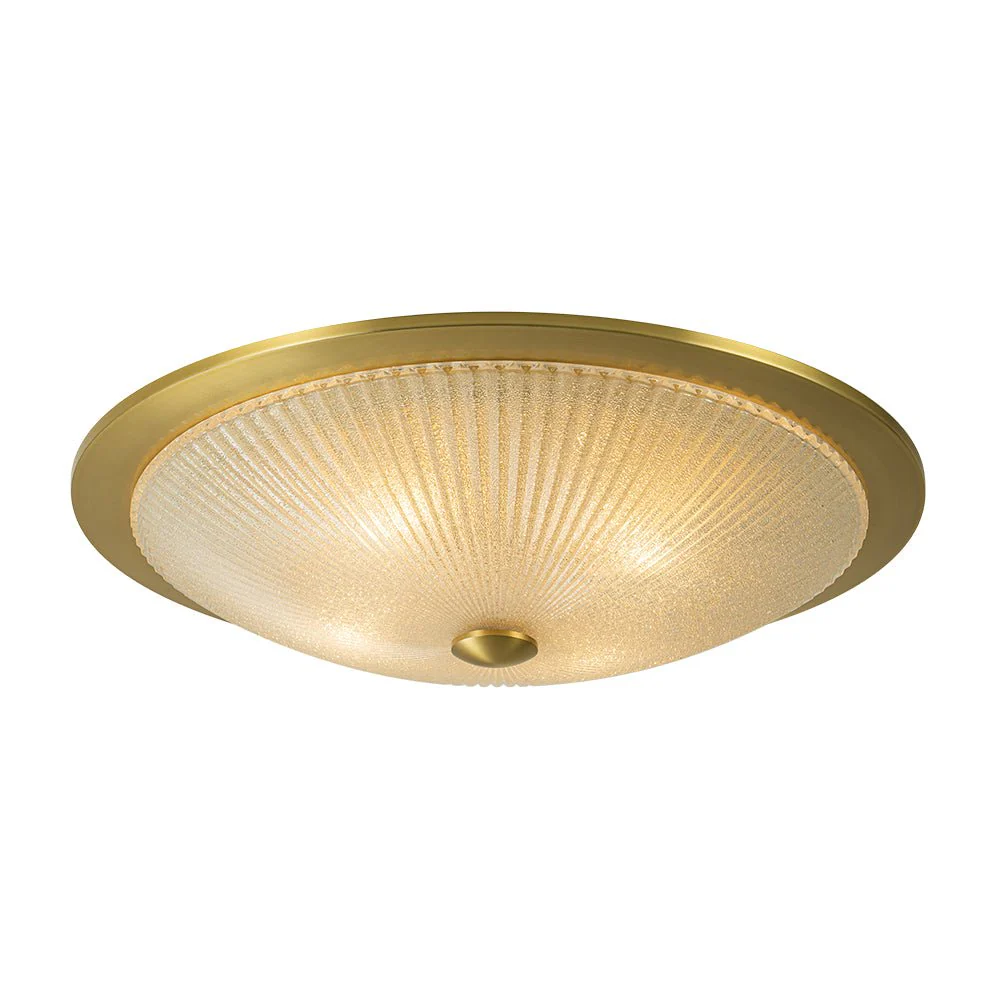 Mid-Century Brass Ribbed Textured Scalloped Glass Flush Mount - Image 4