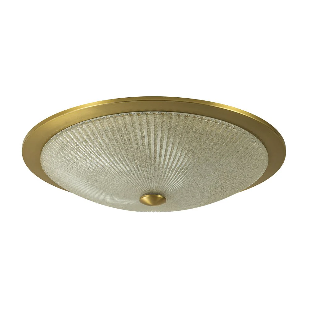 Mid-Century Brass Ribbed Textured Scalloped Glass Flush Mount - Image 5