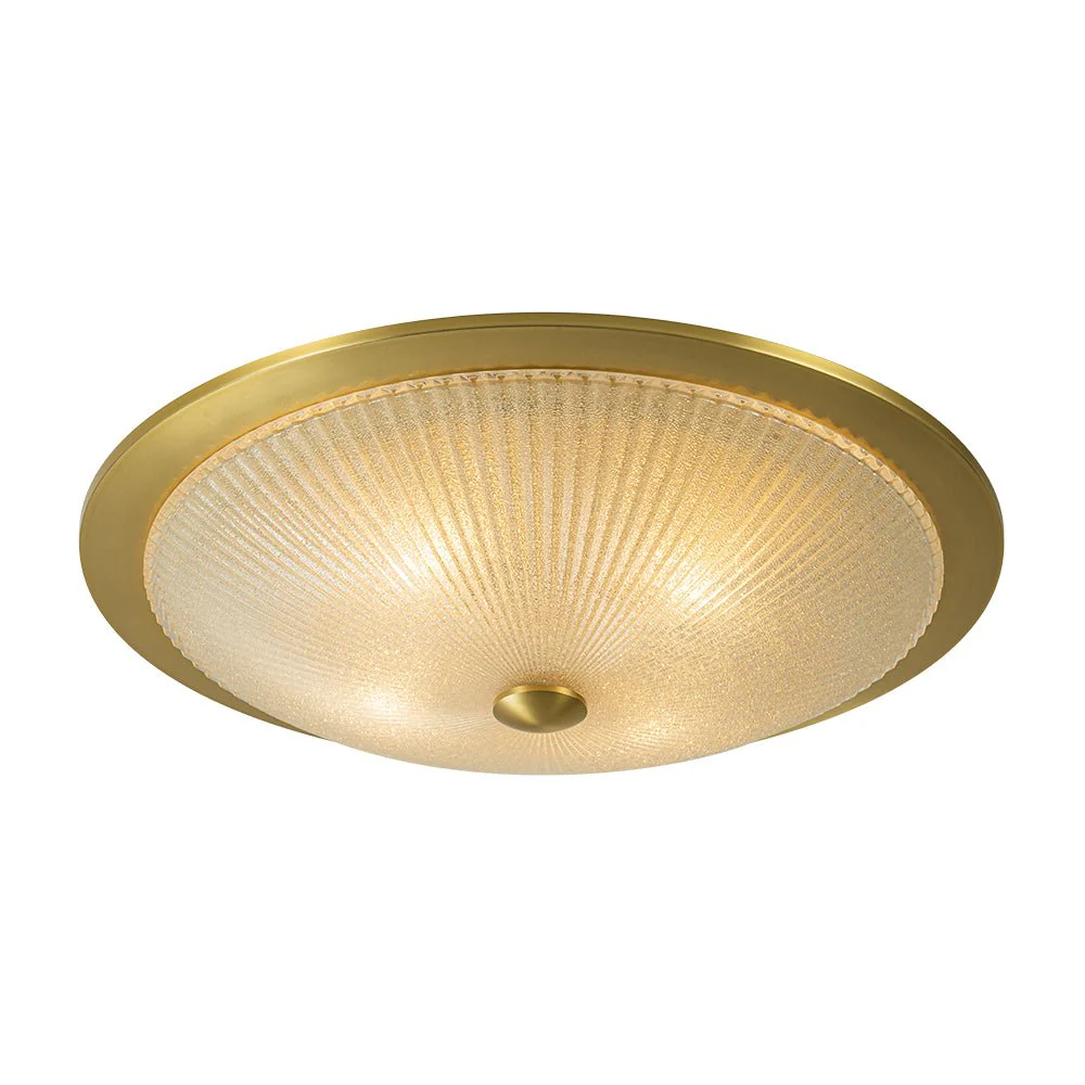 Mid-Century Brass Ribbed Textured Scalloped Glass Flush Mount - Image 6
