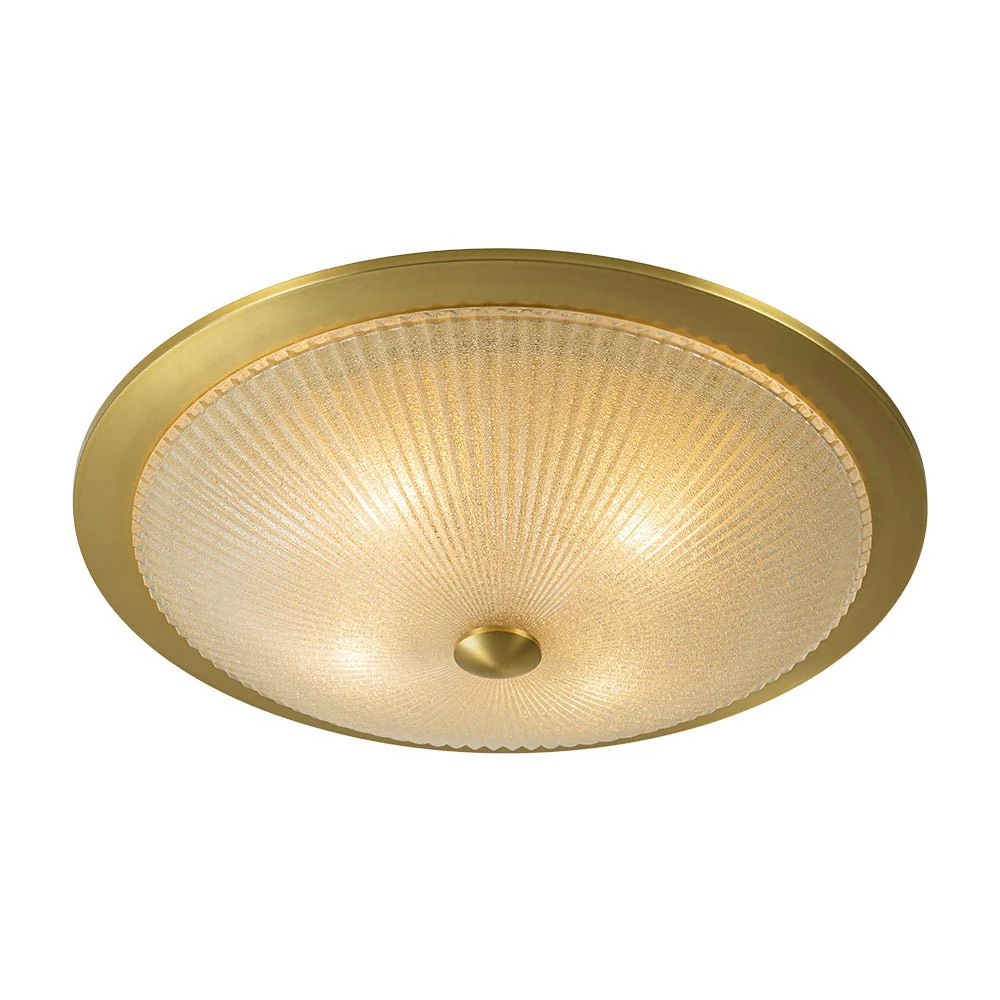Mid-Century Brass Ribbed Textured Scalloped Glass Flush Mount - Image 7