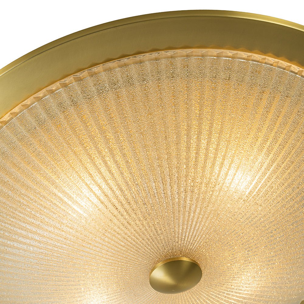 Mid-Century Brass Ribbed Textured Scalloped Glass Flush Mount - Image 8