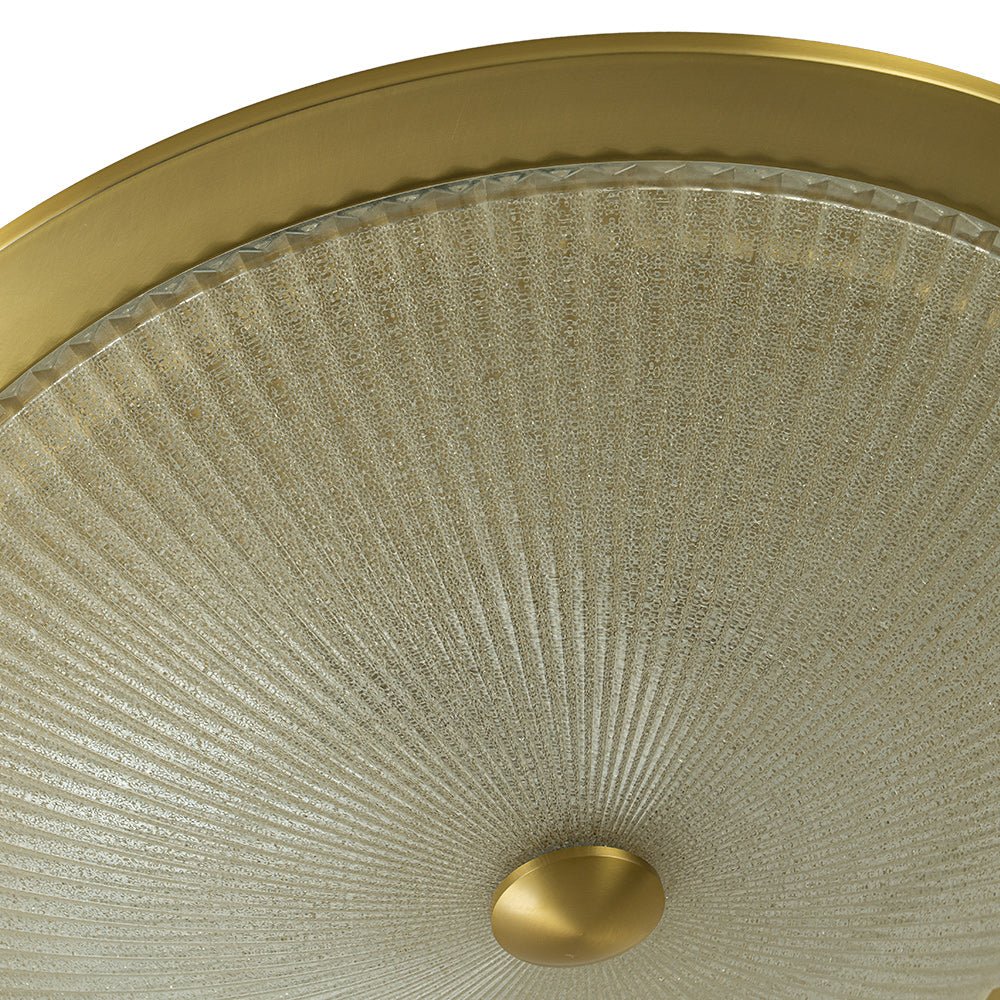Mid-Century Brass Ribbed Textured Scalloped Glass Flush Mount - Image 9