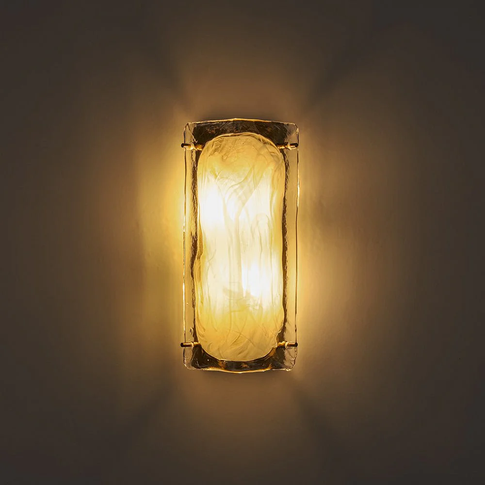 Mid-Century Brass White Glazed Glass Linear Wall Sconce - Image 14