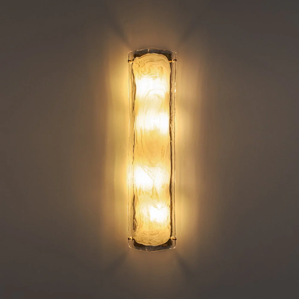 Mid-Century Brass White Glazed Glass Linear Wall Sconce - Image 25