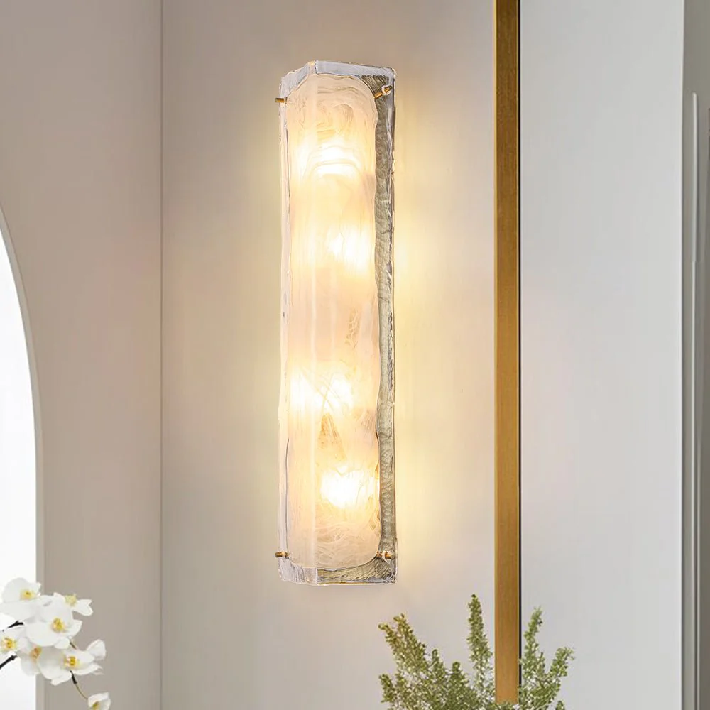 Mid-Century Brass White Glazed Glass Linear Wall Sconce - Image 4