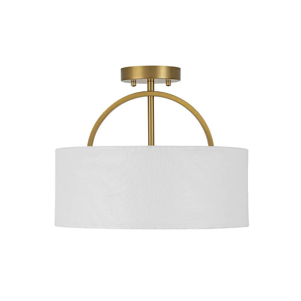 Mid-Century Brass Wide Linen Drum Semi Flush Mount - Image 10