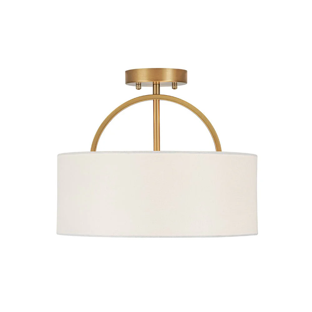 Mid-Century Brass Wide Linen Drum Semi Flush Mount - Image 11