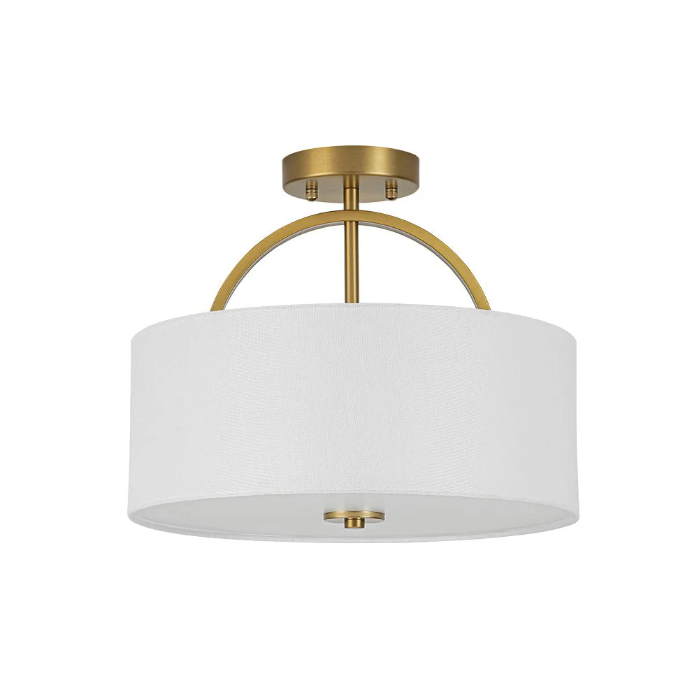 Mid-Century Brass Wide Linen Drum Semi Flush Mount - Image 12