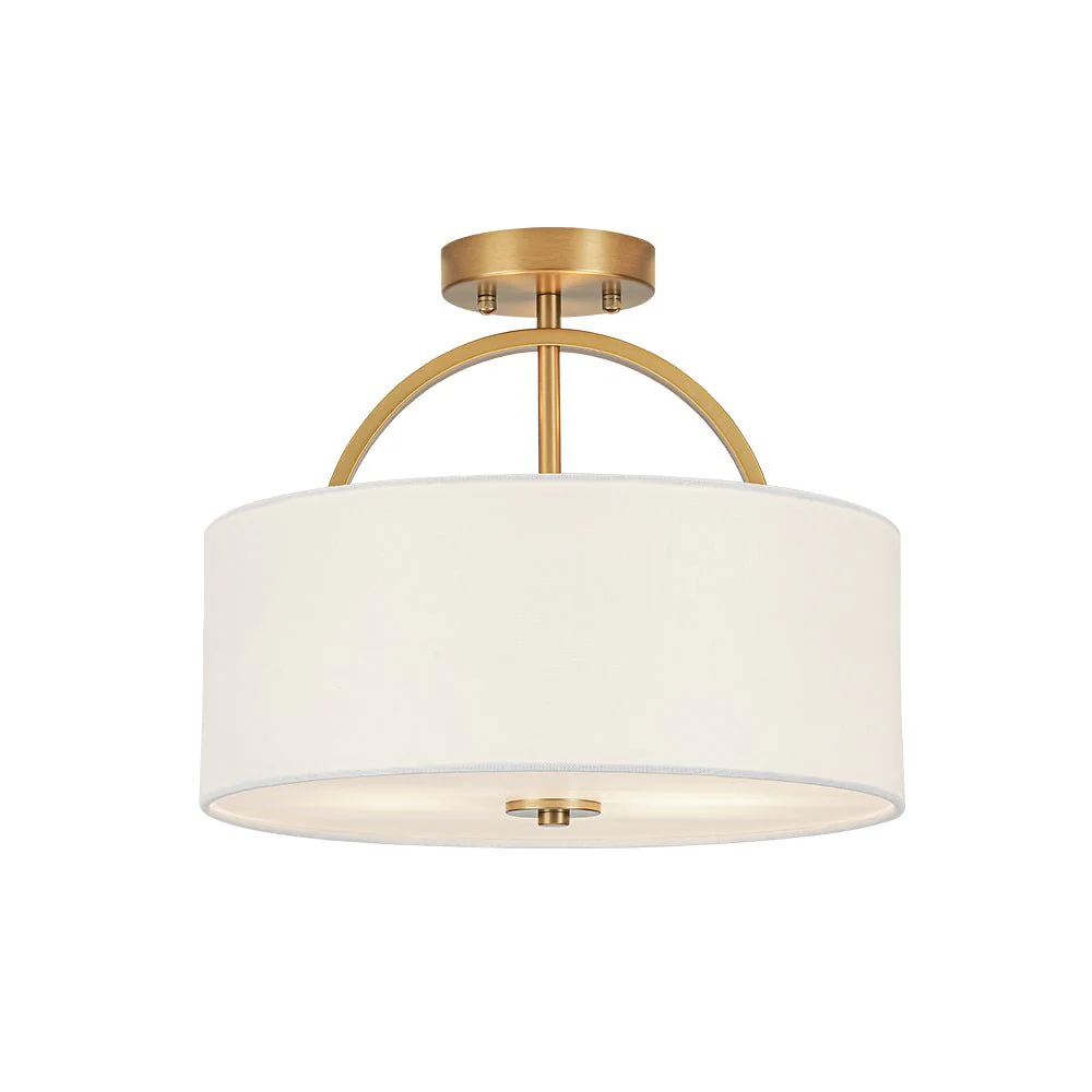 Mid-Century Brass Wide Linen Drum Semi Flush Mount - Image 13