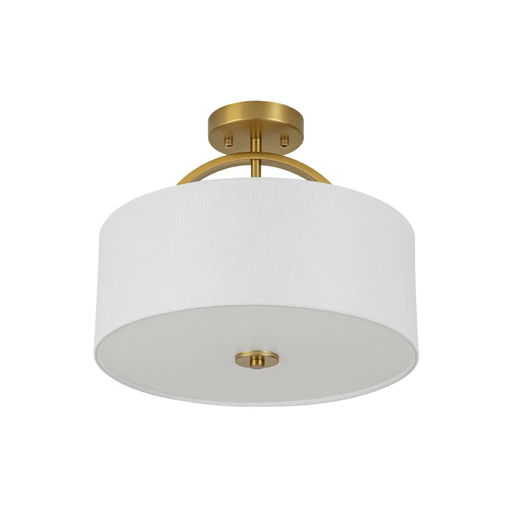 Mid-Century Brass Wide Linen Drum Semi Flush Mount - Image 14