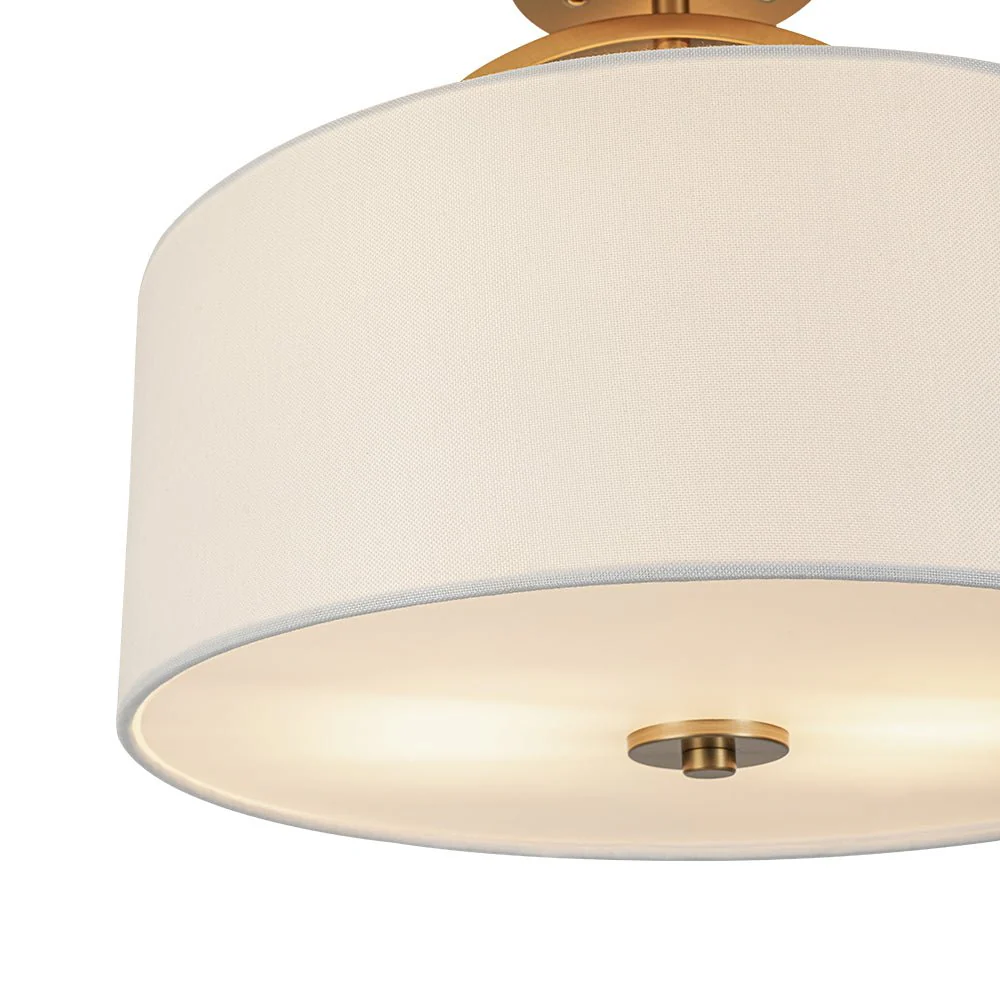 Mid-Century Brass Wide Linen Drum Semi Flush Mount - Image 17