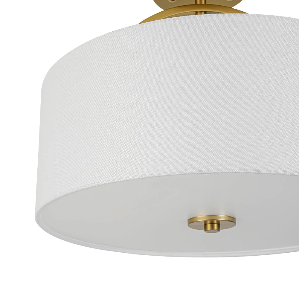 Mid-Century Brass Wide Linen Drum Semi Flush Mount - Image 18
