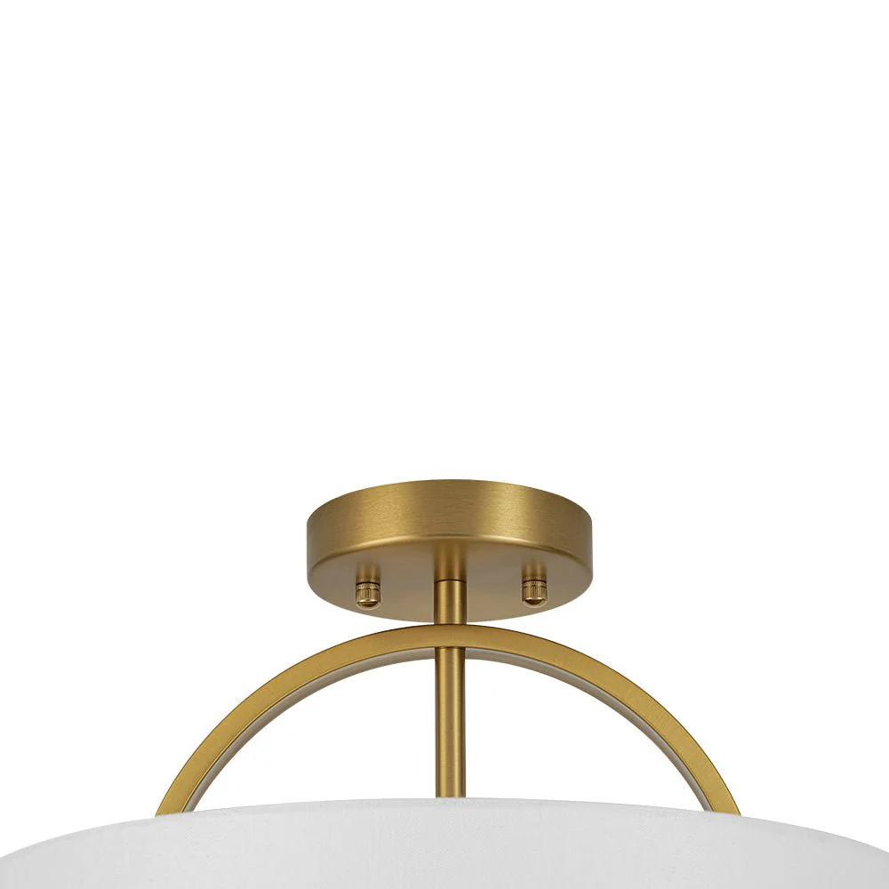 Mid-Century Brass Wide Linen Drum Semi Flush Mount - Image 19