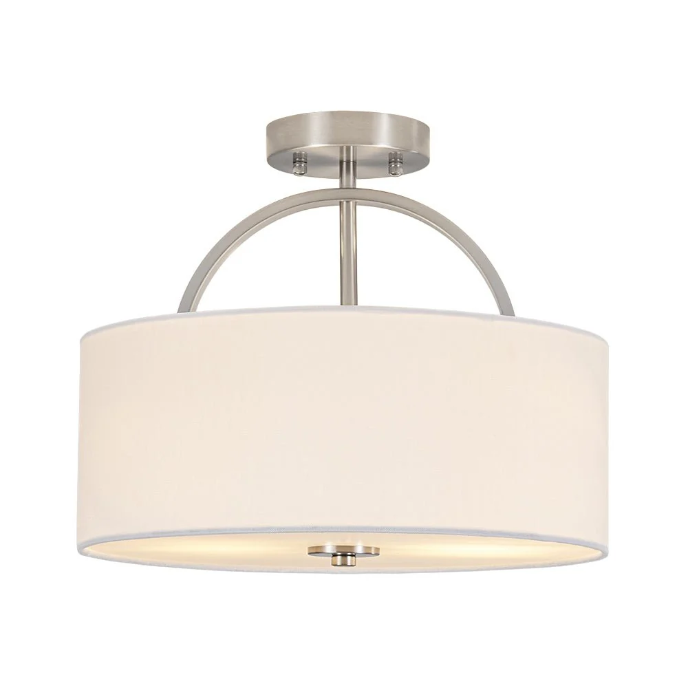 Mid-Century Brass Wide Linen Drum Semi Flush Mount - Image 20