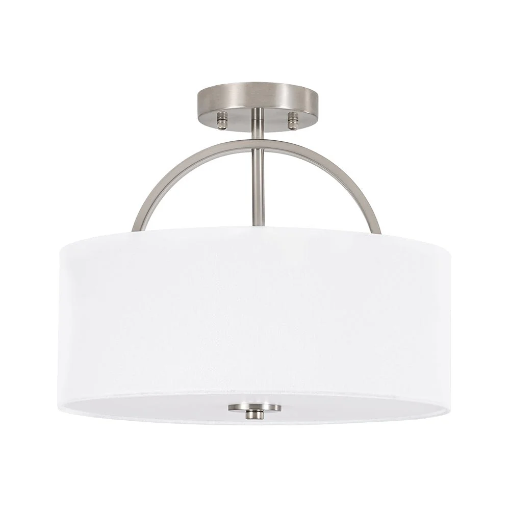Mid-Century Brass Wide Linen Drum Semi Flush Mount - Image 21