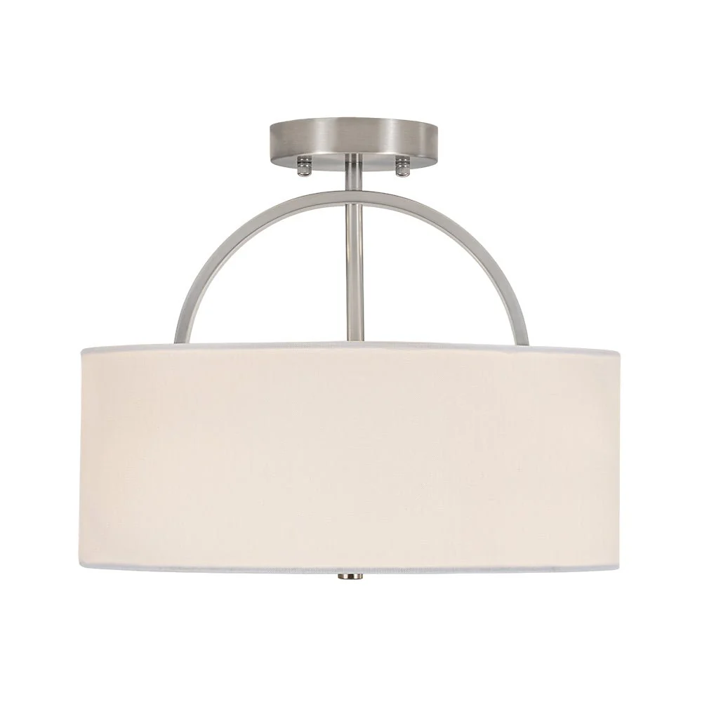 Mid-Century Brass Wide Linen Drum Semi Flush Mount - Image 22