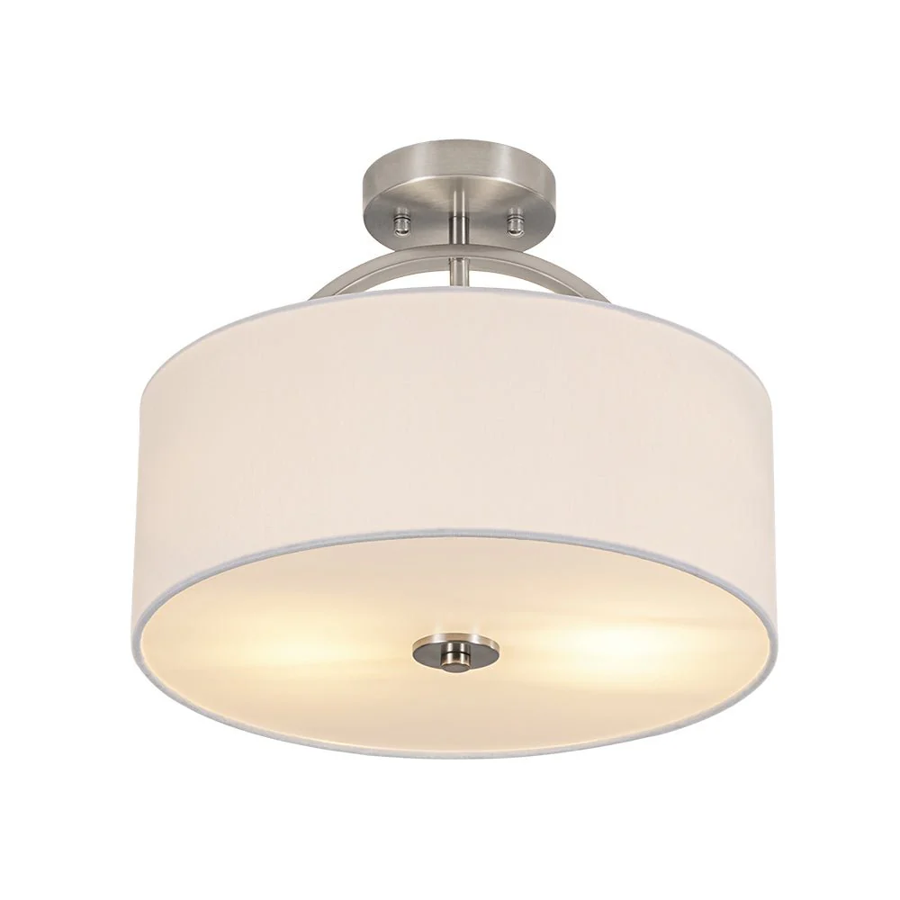 Mid-Century Brass Wide Linen Drum Semi Flush Mount - Image 23