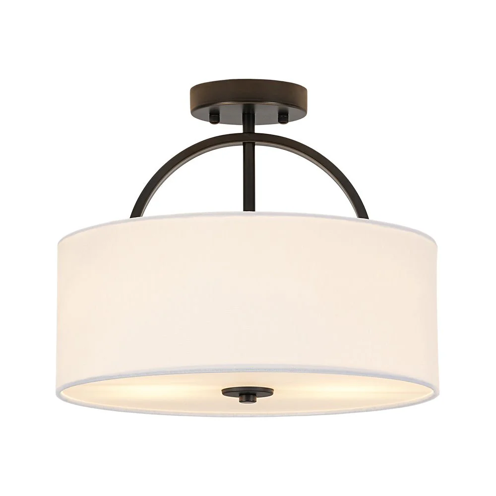 Mid-Century Brass Wide Linen Drum Semi Flush Mount - Image 29