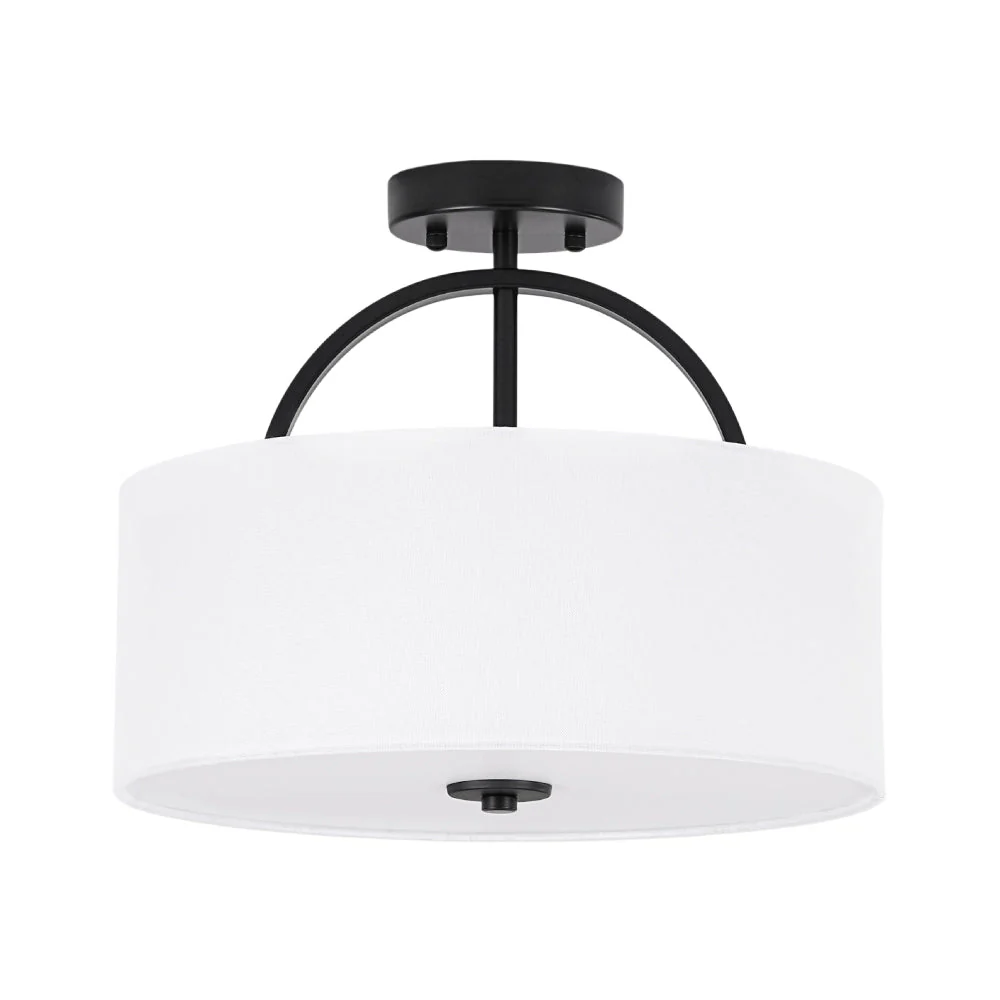Mid-Century Brass Wide Linen Drum Semi Flush Mount - Image 30