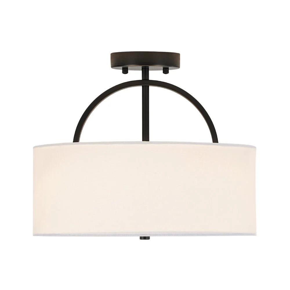 Mid-Century Brass Wide Linen Drum Semi Flush Mount - Image 31