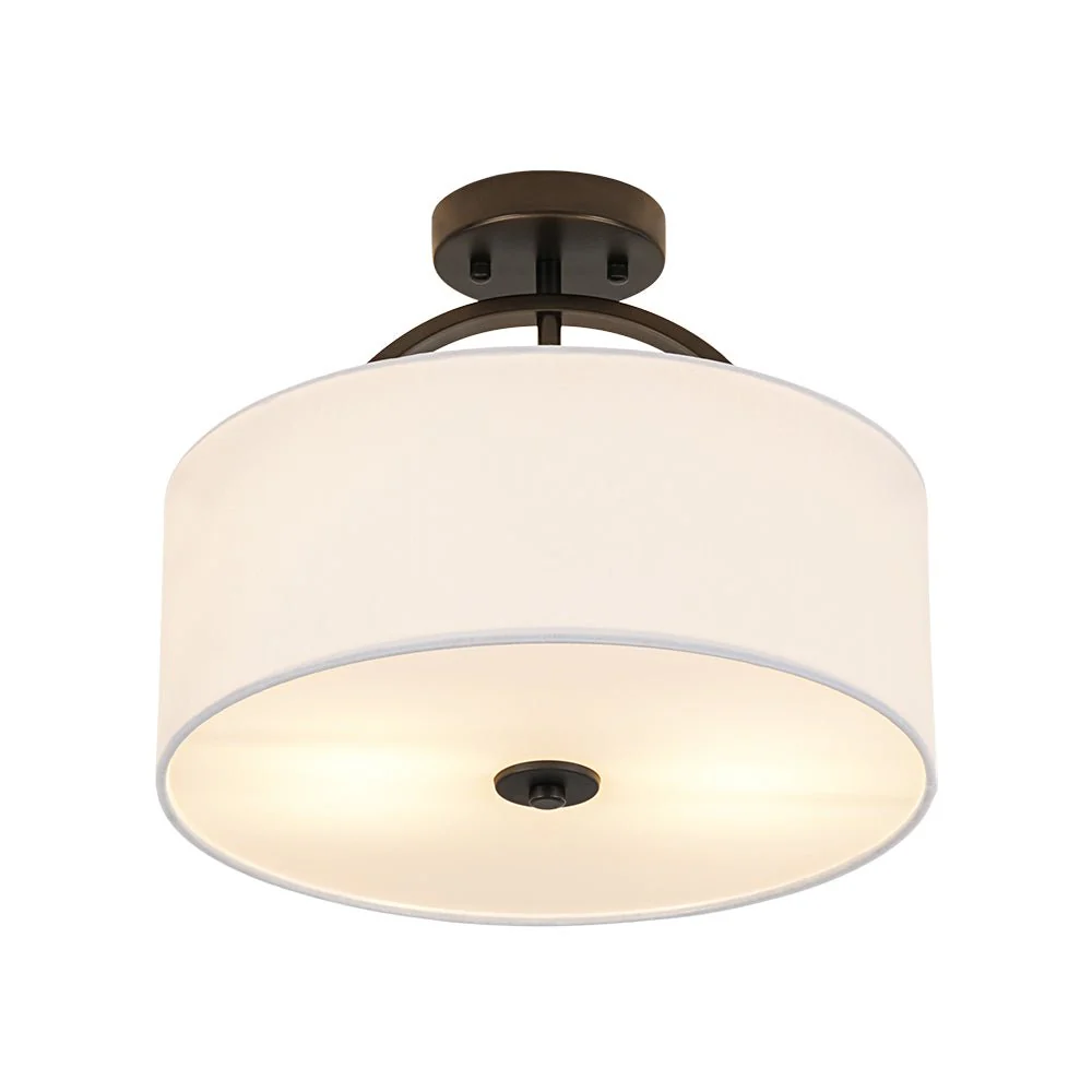Mid-Century Brass Wide Linen Drum Semi Flush Mount - Image 32