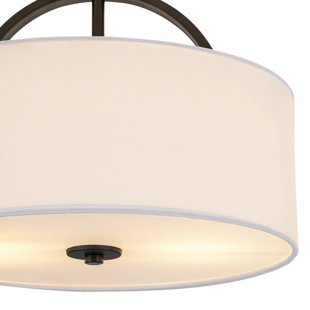 Mid-Century Brass Wide Linen Drum Semi Flush Mount - Image 35