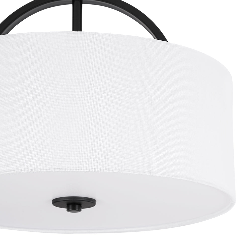 Mid-Century Brass Wide Linen Drum Semi Flush Mount - Image 36