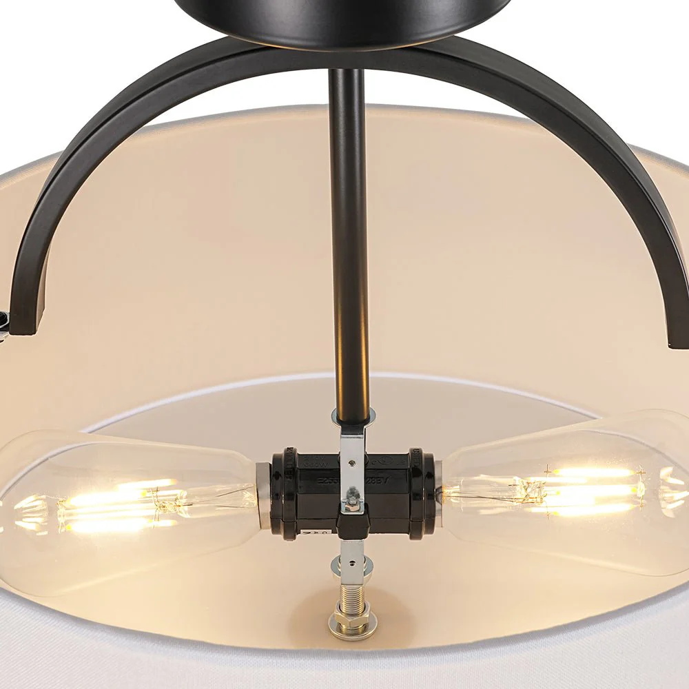 Mid-Century Brass Wide Linen Drum Semi Flush Mount - Image 37