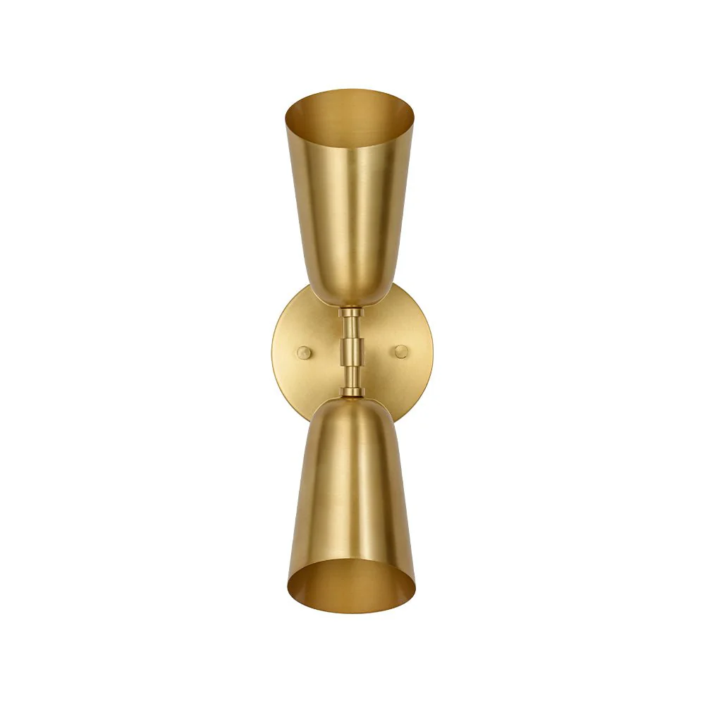 Mid-Century Brushed Brass 2-Light Up Down Dual Cone Wall Lamp - Image 10